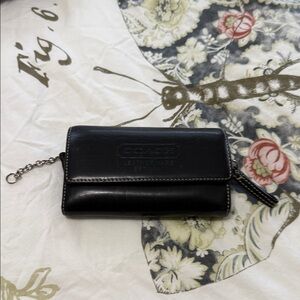 Coach Black Leather Wallet with Chain